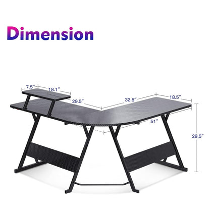 L Shaped Gaming Desk with Carbon Fiber Surface