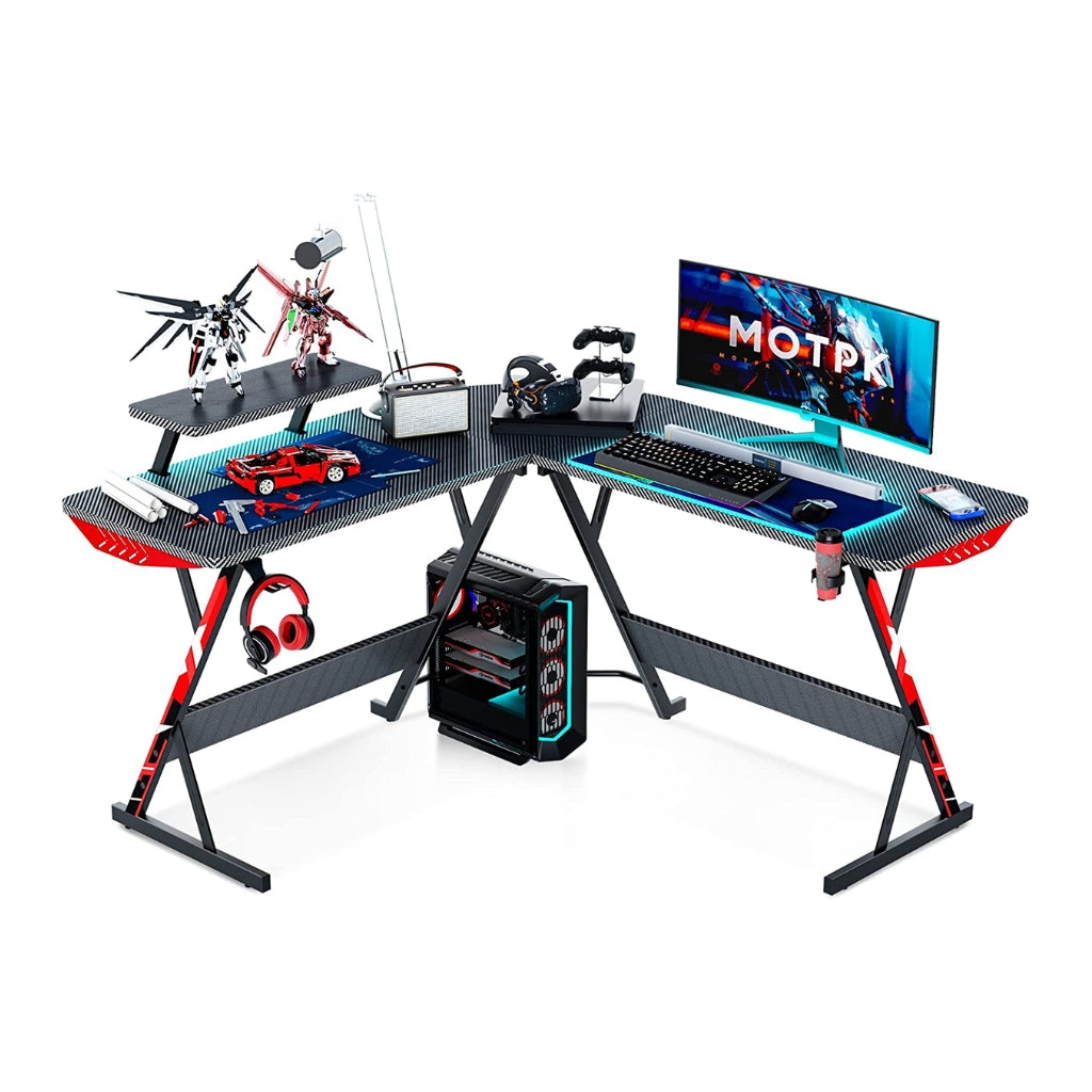 L Shaped Gaming Desk with Carbon Fiber Surface